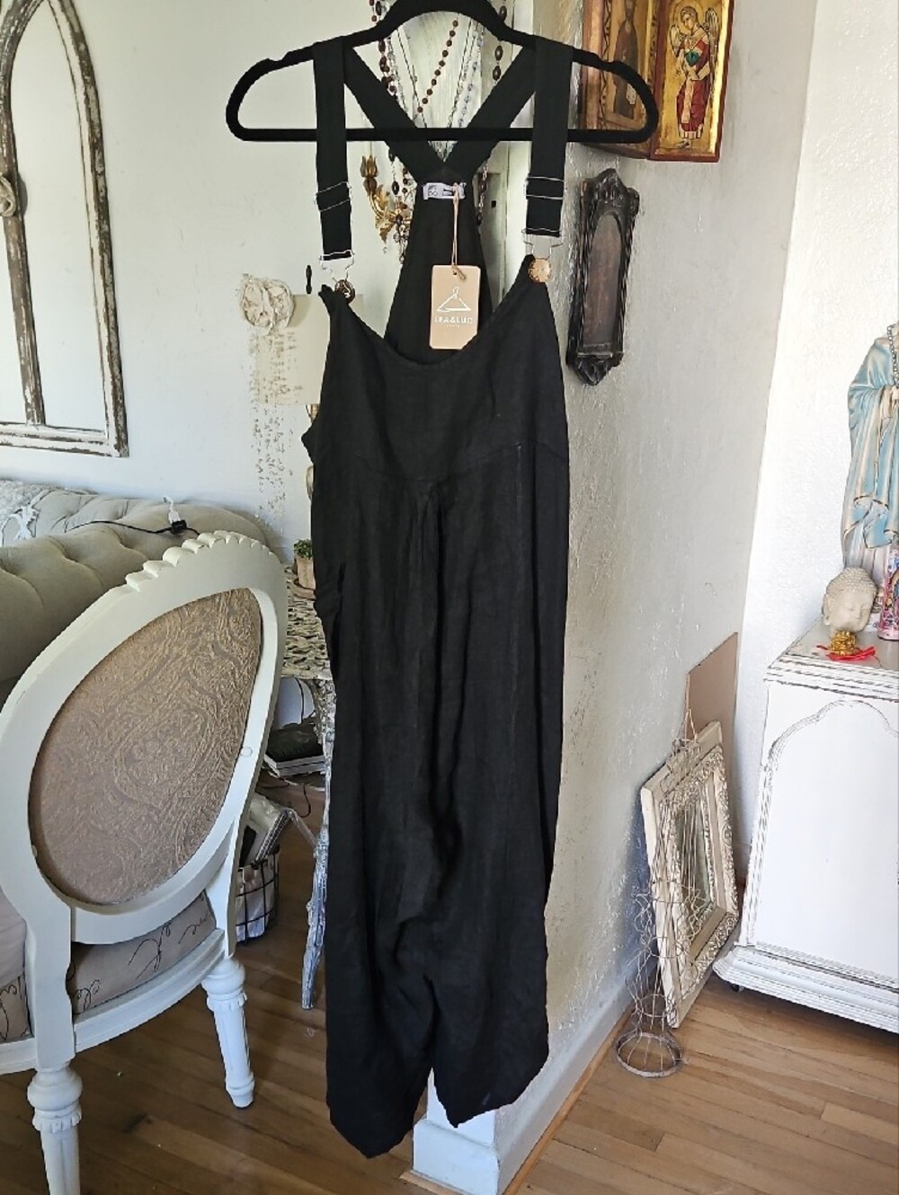 NWT Black Linen Overalls with Adjustable Straps - Picture 5 of 5